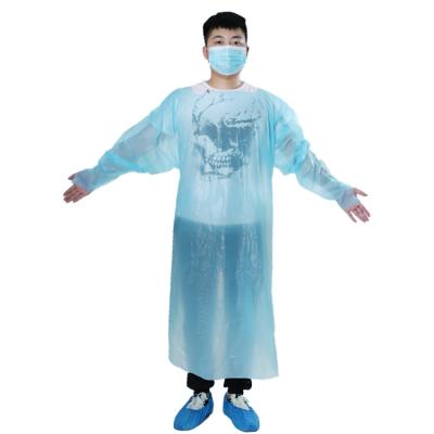 China Knit Disposable Isolation Gown Polyethylene Cuff Plastic CPE Gown With Thumb Loop Cuff 35g 40g 45g for sale