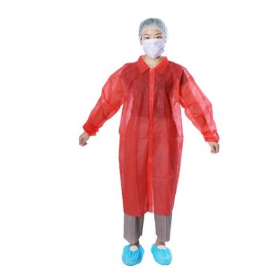 China Elastic cuff Hubei pp disposable lab coat with elastic cuff hook-loop red visit coat for sale