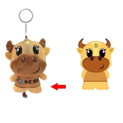 China Custom Plush Toy Brown Scare Key Chain Doll Toy Custom Keychain Toy Soft Plush Bull Plush Toy for sale