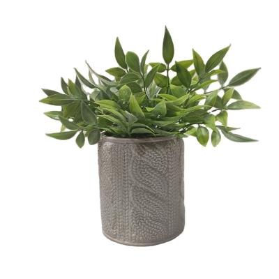 China Novelty indoor small pots plant pots suppliers Korean style sweater gray texture embossed flower planter pots for sale