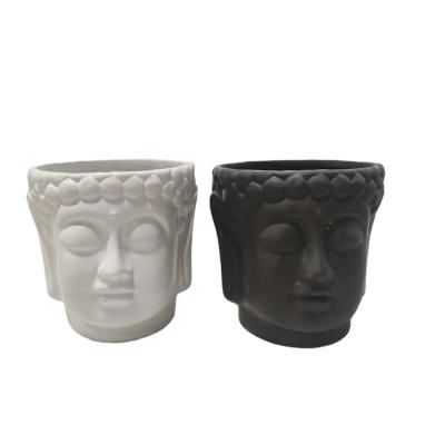 China CLASSIC Custom Buddha Face White Buddha Flower Pots and Planters Modern Matte Flower Planters Bonsai Planters and Head Black for Home Decor for sale