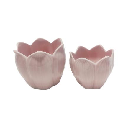 China Original cartoon factory direct ceramic single pink lotus glazed pots for indoor and outdoor plants for sale