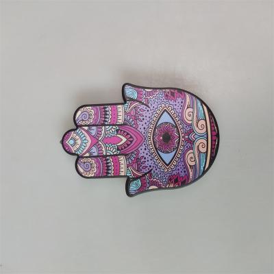 China DIY And Custom Home Decor Hot Selling Ceramic Purple Hamsa Palm Lucky Devil Eye Hand Opens Pendant For Decoration Home for sale