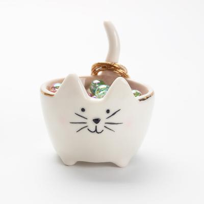 China Jewelry Storage Bowl Fortune Cat Design Ceramic Trinket Lovely Dish Decorative Geometric Ceramic Planters Bowls Candy Holder for sale