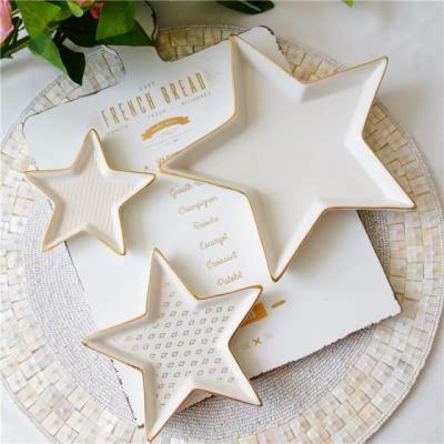 China Wholesale Custom Cheap Dishes Porcelain Jewelry Storage Rack Star Moon Jewelry Storage Holder Ceramic Ring Display Dish Set With Gold Rim for sale