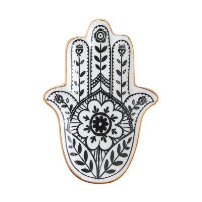 China Ceramic Gold Rim Jewelery Display Plates Porcelain Storage Tray Ceramic Jewelry Tray Hot Hamsa Hand Jewelry Display Tray Fancy Trinket Decoration for sale