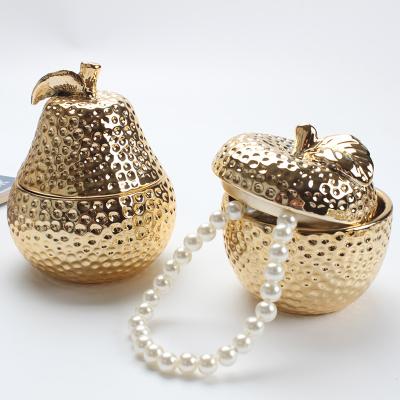 China New Gold Plated Apple Jewelry Pear Shaped Ceramic Jewelry Storage Box Fashion Jewelry Accessories Storage Box for sale