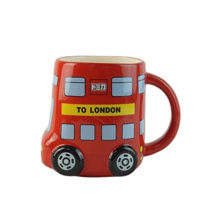 China 12oz OEM&ODM factory original viable sale ceramic dolomite colorful cartoon smart car shaped 3d cup mug for kids for sale