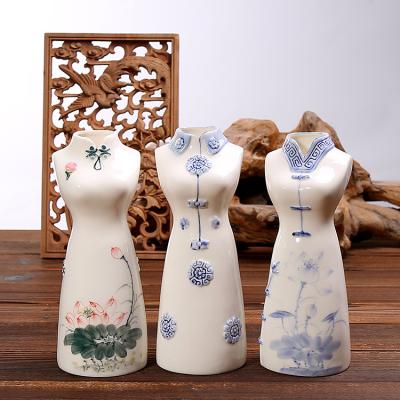 China New Arrival Chinese Style Cheongsam Tang Hand Painted Suit Porcelain Creative White Ceramic Vase For Home Decoration for sale