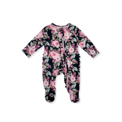 China Regular Factory Wholesale Custom Made Bamboo Fiber Printing Long Sleeve Baby Sleepwear Zipper Romper for sale