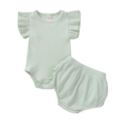 China Autumn Winter Baby Romper Suit Sleeveless Undo Set 2pcs Ribbed Cotton Infant Girls Clothes Baby Outfit Set for sale