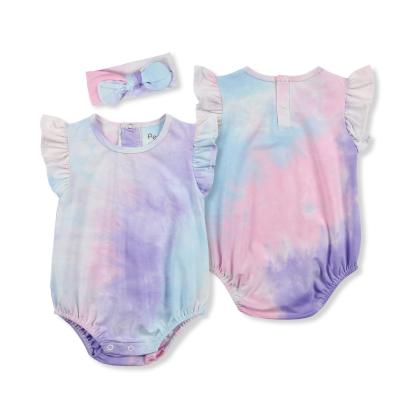 China Breathble Comfy New Arrivals Girls Fall Boutique Outfit Shorts Sleeves One Piece Overalls Tie Dye Baby's Rompers for sale