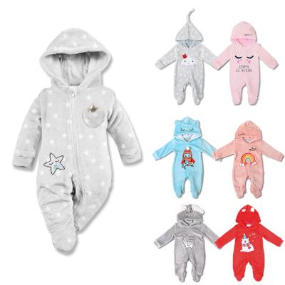 China Wholesale Baby Romper Boutique Coral Fleece Winter Hoodie Romper Baby Clothing for sale