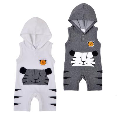 China The Latest Short Sleeve Baby Boy Onesie Tiger Applique Rompers Embroidery Pockets Jumper for sale