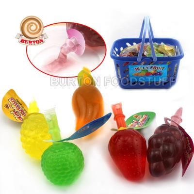 China Natural natural fruity shaped gelatina jelly candy in plastic basket for sale