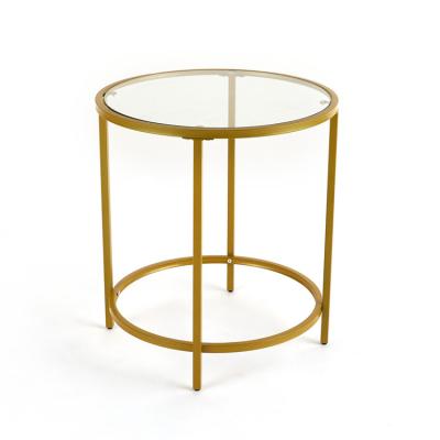 China WEHGJK style living room furniture set glass top adjustable side table gold corner table (height) for sale