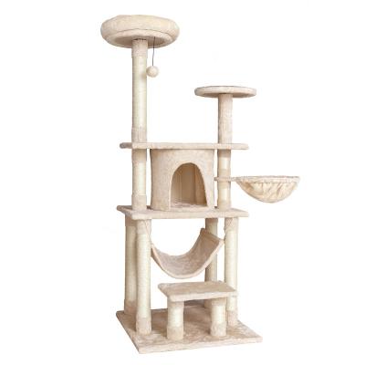 China Fuzzy Comfortable Stand Column Premium Sustainable Hemp Rope Integrated Cat Climbing Frame for sale