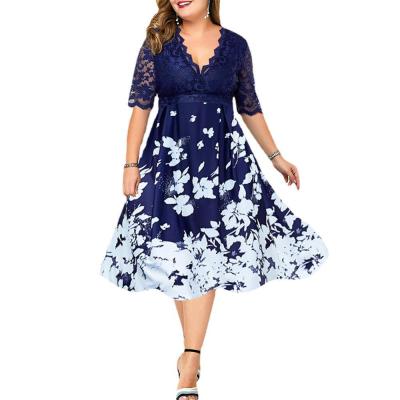 China High Quality Anti-Static Women's Plus Size Dress Spring Sleeve Elegant Short Sleeve Fashion Printing Ladies Dress for sale