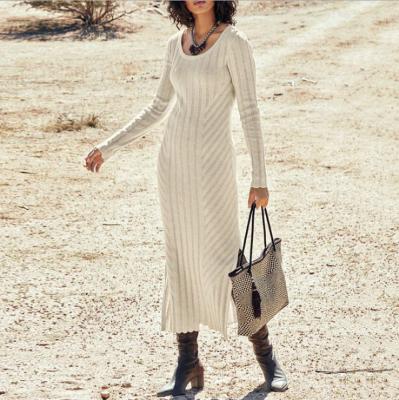 China Women Anti-static Elegant Vintage Long Sleeve Knit Casual Dress Fashion O Neck Pullover Sweater Dress for sale