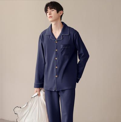 China Hot Selling Men's Solid Color Pajamas Sleepwear Cotton Winter Pajamas QUICK DRY Long Sleeved Home Clothes Men's Pajamas for sale