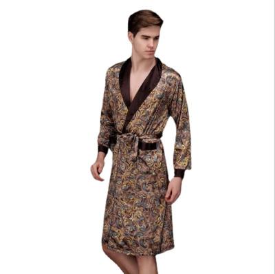 China New type ice sale QUICK DRY well silk pajamas long sleeved home clothes nightgown men's fashion printed bathrobe for sale