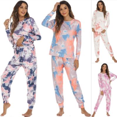 China Hot Selling QUICK DRY Autumn Casual Two Piece Set Women's Long Sleeve Spring Sleepwear Set Two Piece Tie Dye Pajamas for sale