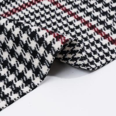 China Wholesale 30% wool 70% polyester single houndstooth tweed suit coat fabric for sale