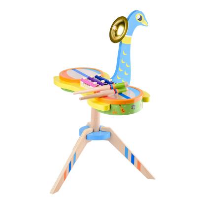 China 2021 Educational Wooden Toy Fun Multifunctional Creative Peacock Jazz Drum Beat Set Musical Play Toys For Children WPT28 for sale