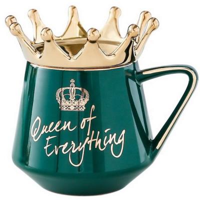 China Viable Creative Luxury Ceramic Porcelain Crown Ceramic Coffee Mug With Crown Lid for sale