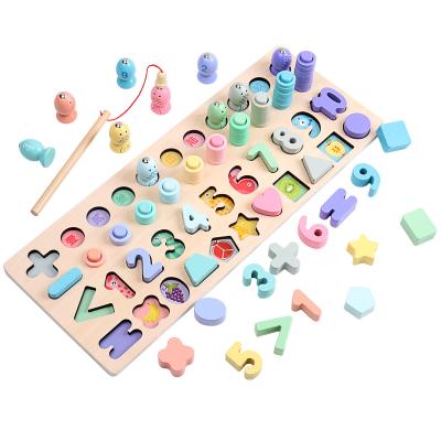 China 2021 Educational Toys Montessori Wooden Toys Count Geometric Shape Fishing Game 8 Toys In 1 Puzzle Panels WPT28-G for sale