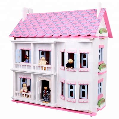 China Toy Chinese Wooden Children Montessori Educational Diy Kids Miniature Furniture Mini Princess Doll House Toys For Children WDH009 for sale