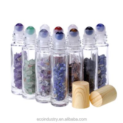 China Personal Care 5ml 10ml 15ml Jade Roller Bottle Clear Glass Roll On Bottles With Stones Jade Roller Bottles for sale