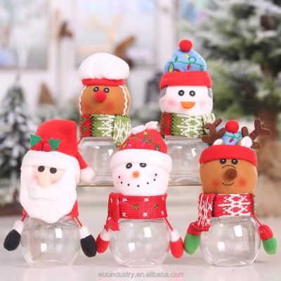 China Plastic Candy Jar Christmas Gift Candy Bottle Storage Jar Santa Cute Christmas Child Kids Recyclable Plush Gifts for sale