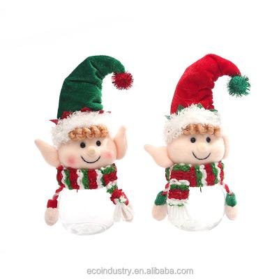 China Santa Snowman Plush Decoration Mini Recyclable Bottle Plastic Christmas Candy Jar for sale