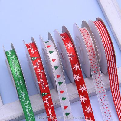 China Custom Printed Environmentally Friendly Christmas Ribbon Gold Foil Merry Christmas Satin Dark Green Ribbon for sale