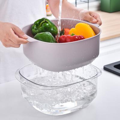 China Hot Selling Stocked PP Kitchen Fruit Vegetable Wash Bowl Plastic Drain Basket With Handle for sale