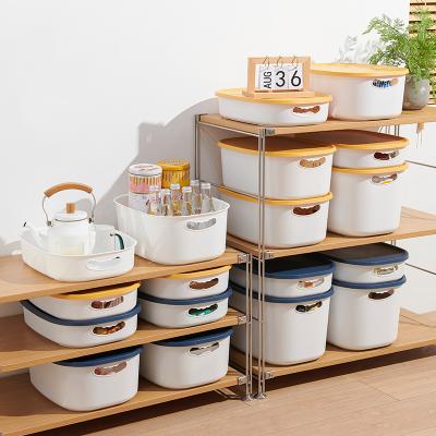 China Stored 3 Sizes Home Food Organizer Plastic Clothes Storage Boxes With Lids PP Storage Bin Basket for sale