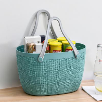 China Plastic Stocked Storage Basket With Handle PP Colorful Laundry Hamper Kitchen Shopping Basket for sale