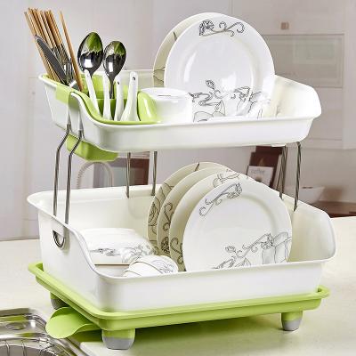 China New Design Universal Kitchen Stocked Dish Rack Double Layer Plastic Drain Dish Kitchen Storage for sale