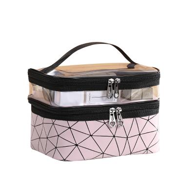 China New Fashion Style Double Layer Waterproof Travel Makeup Bags Pouch Cosmetic Bag for sale