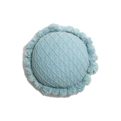 China Anti-Static Soft Handmade Round Knitted Cushion Cover With Pompom Decorative Pillow for sale