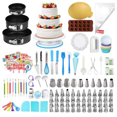 China Sustainable 379 PCS Baking Tool Kit Cake Decorating Kits With Cake Turntable/Cake Pans Set Cake Turntable/Rotating Decorating Tools for sale