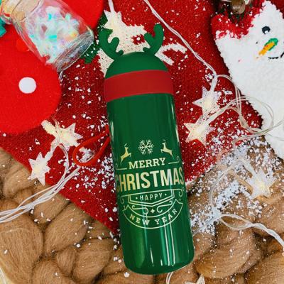 China Sustainable Christmas Tumbler With Splash Proof Lid Gift Elk Antlers Stainless Steel Water Cup Gift For Christmas New Year for sale