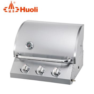 China Deluxe Design Height Adjustable Step Coated Meat BBQ Smoker Stainless Steel Cookware Set Machine 3 Burners Built In LPG Gas BBQ Grill for sale