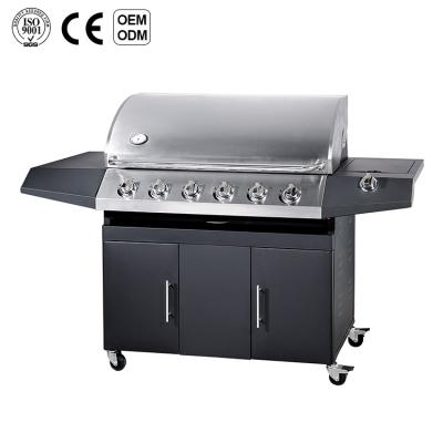 China Height Adjustable Luxurious Design Black Powder Coated 6 Burner Large BBQ Grill Removeable Free Standing Korean BBQ for sale