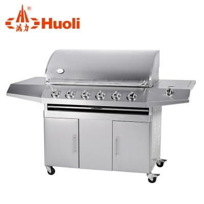 China Low price China size adjustable stainless steel 6 burners gas barbecue machine removeable outdoor heavy duty rotary barbecue grill for sale