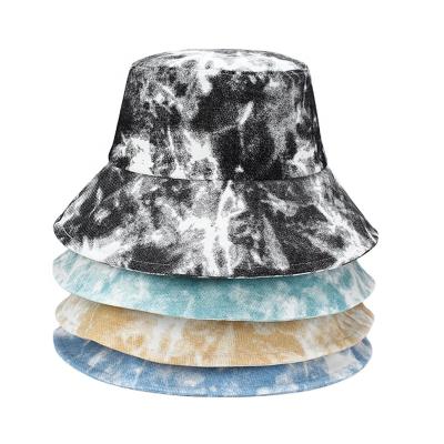 China Multicolor Character Tie Dye Bucket Hat Reversible Cotton Fisherman Cap Packable Sun Hat for sale