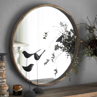 China 2021 Color Wall Mirror Home Decor Simple Wood Mirror Assembled Chic Hanging Wooden Mirror Makeup Mirror for sale