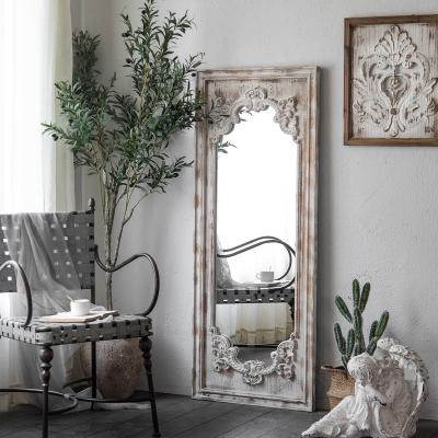 China Assembled Mirror Frame Used Square Hanging Mirror Large Size Retro Plain Wall Running Decorative White Wood Mirror Long for sale