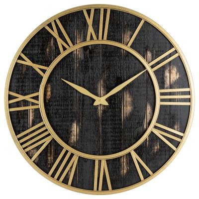 China Custom Creative Roman Numerals Round Metal Quartz Fashion Home Decor Wall Living Room Wall Clock Antique Radio Clock for sale